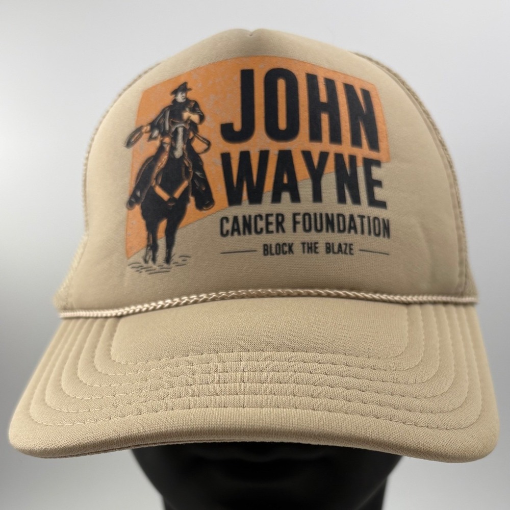 John Wayne Cancer Foundation Block The Blaze Trucker Hat Tan Snapback Otto Cap